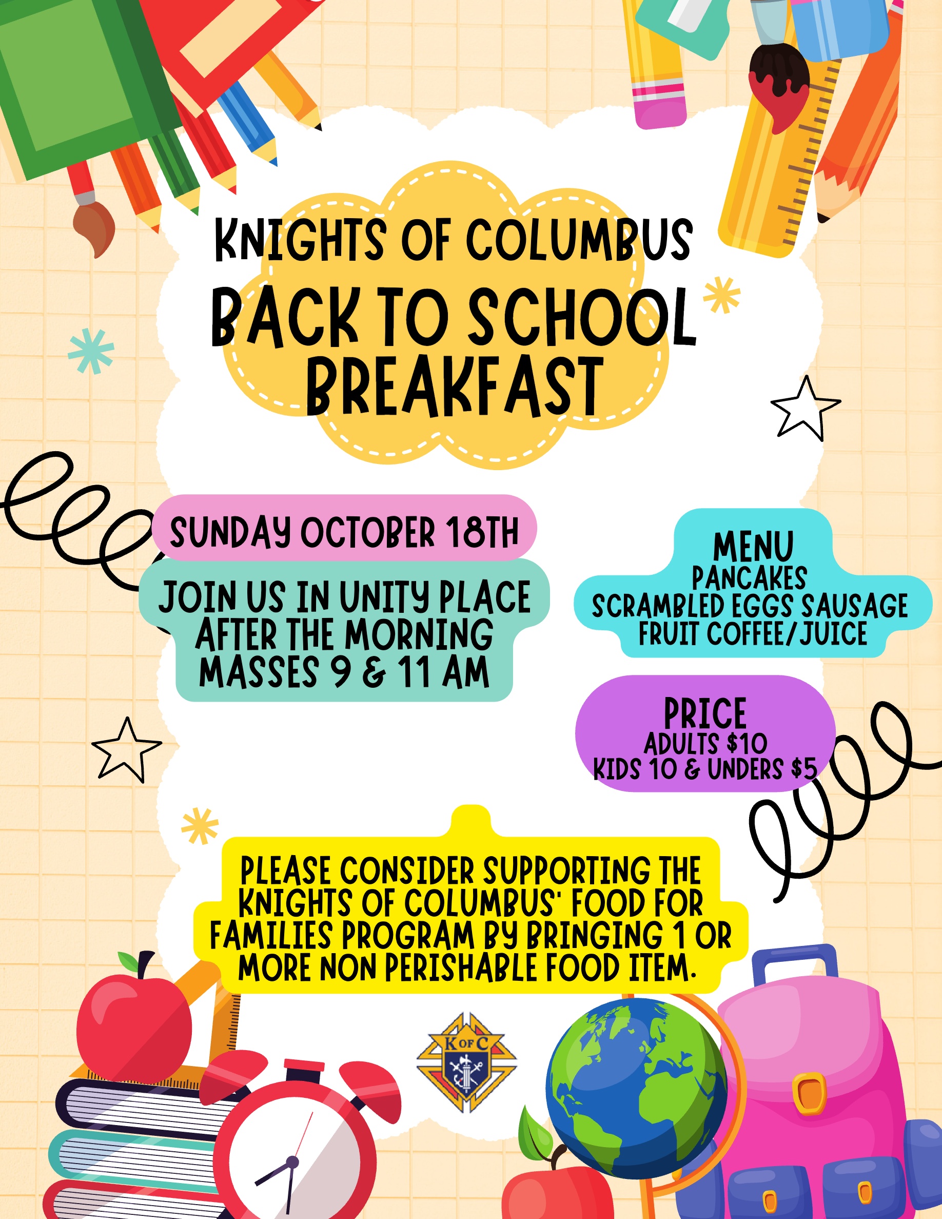 Back to School Breakfast – Sunday, October 18